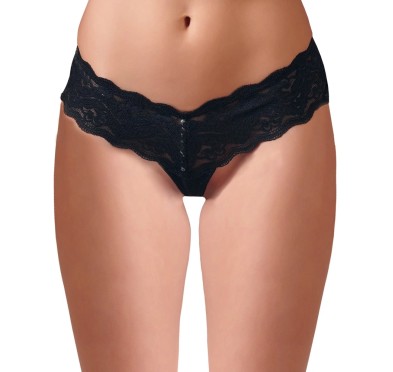 Cottelli LINGERIE - Koronkowe Stringi Z Perełkami W Kroczu Czarne M